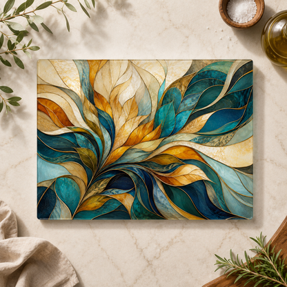 Abstract Design Glass Cutting Board, Charcuterie Tray: 11x15 inch