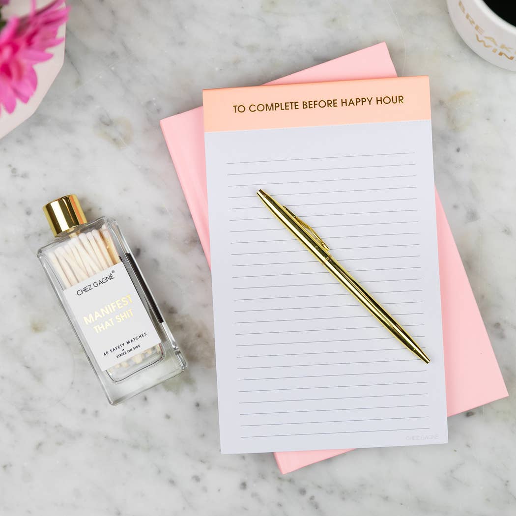 Chez Gagné - To Complete Before Happy Hour - Lined Notepad  - Sunset Pink - 65 perforated pages - 5x8