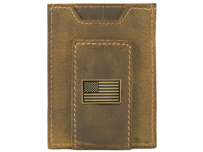 American Flag Vintage Tan Leather Magnetic Front Pocket Wallet