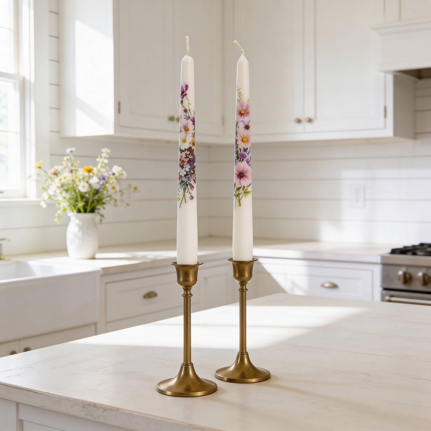 Pastel Floral Taper Candle Set of 2 for Gifts and Decor