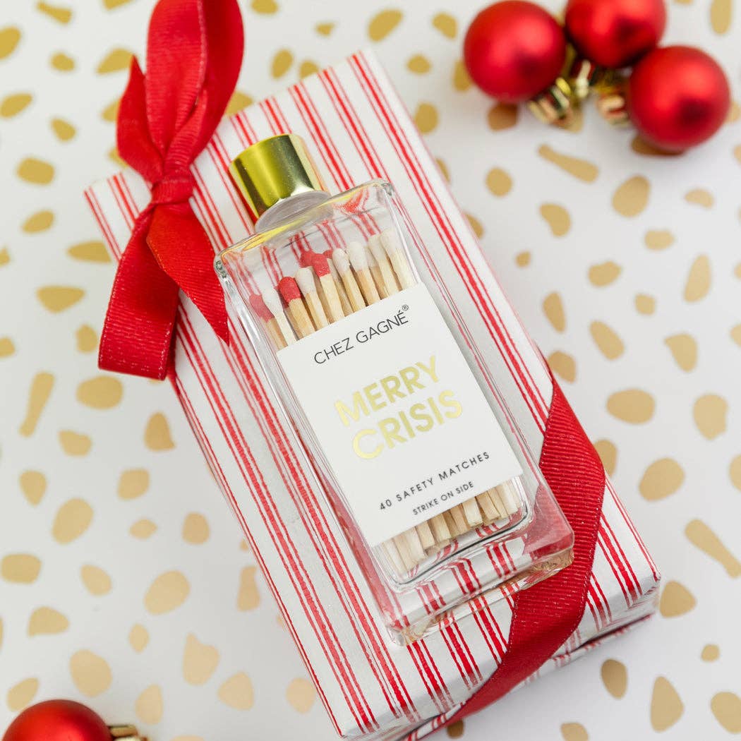 Merry Crisis - Cerillas de seguridad navideñas para botellas de vidrio - Blanco/Rojo