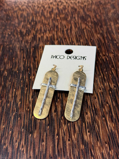 Hammered Cross Oval Earrings