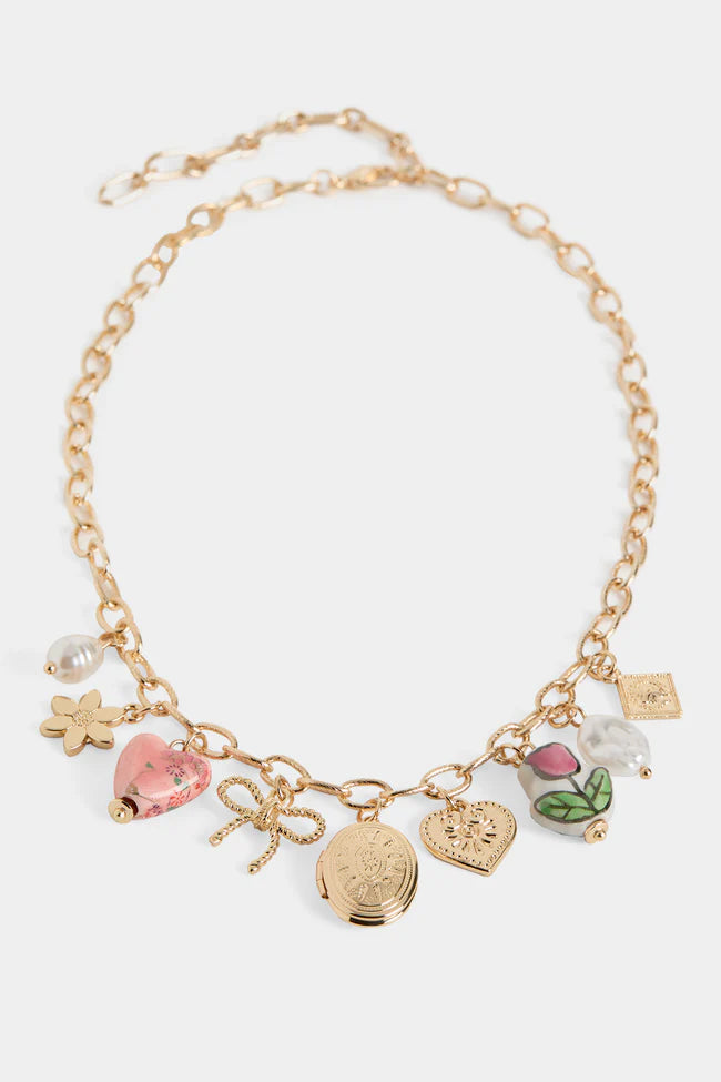 Charming Blossom Locket Necklace - Pink Tullip