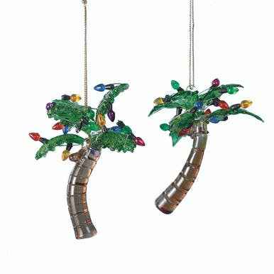 Palm Tree With Bulbs Glass Ornaments, 2 Assorted