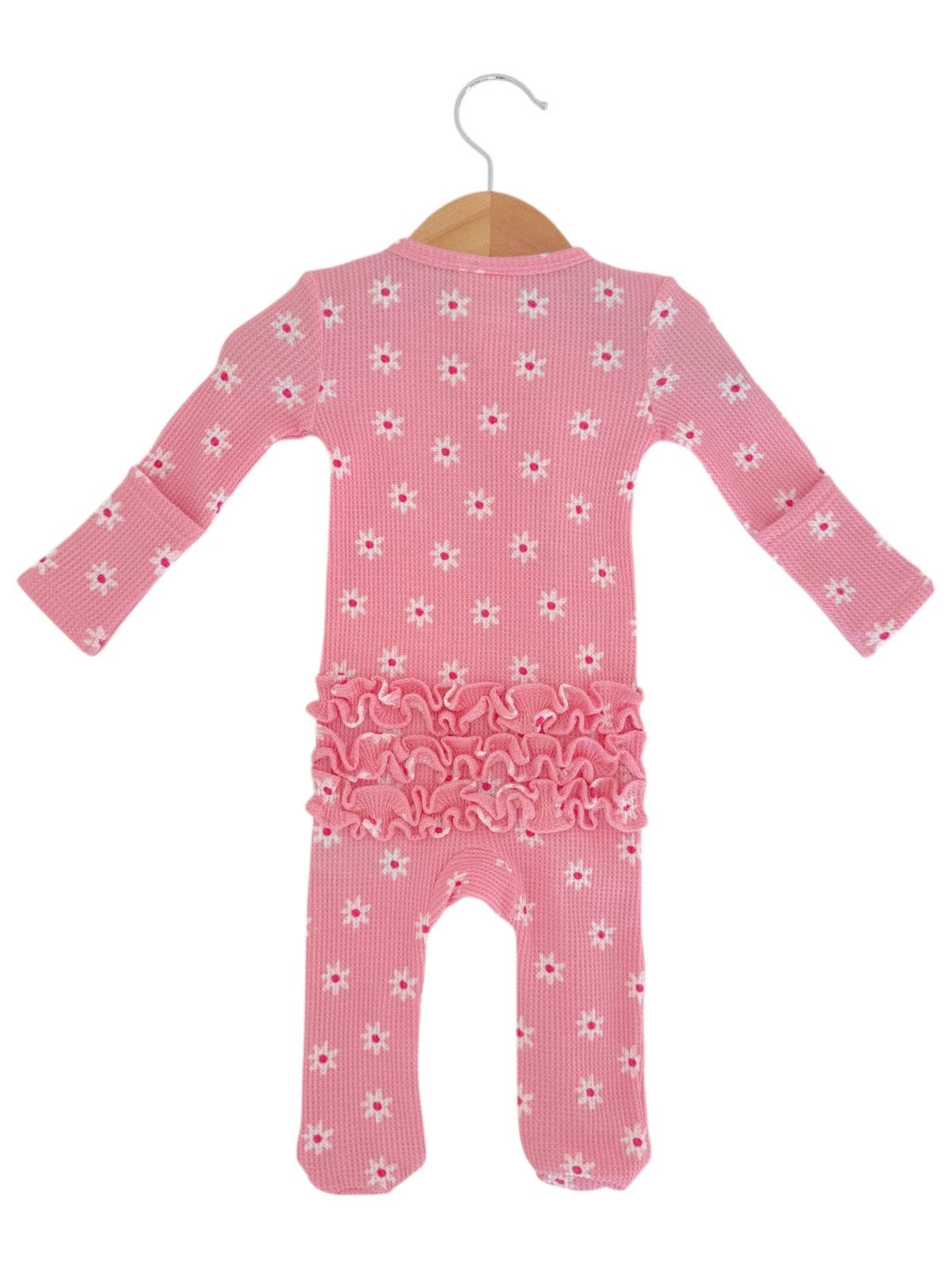 Organic Waffle 2-Way Zip Ruffle Footie, Pink Flower: 3 - 6 mo.