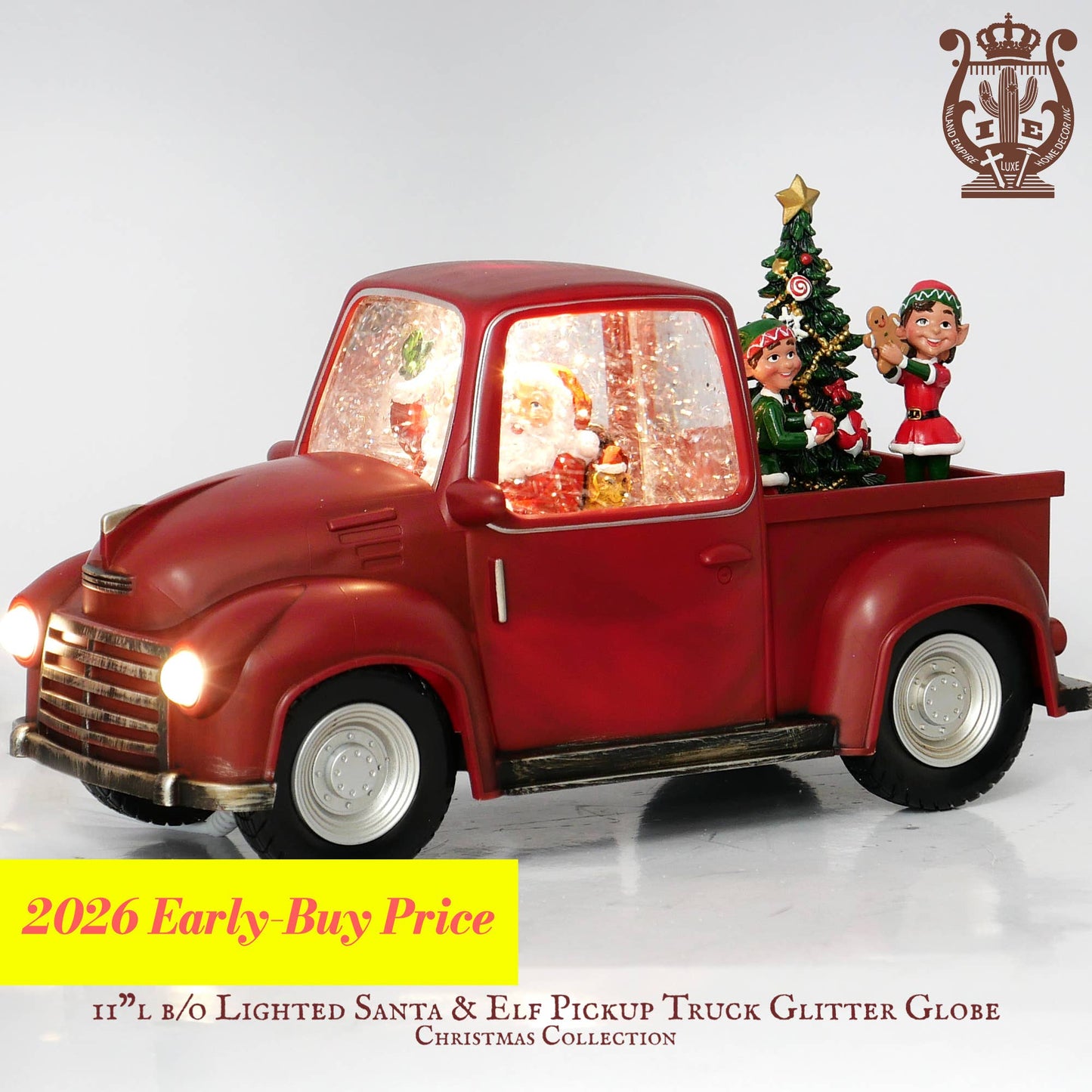 11" Red Truck Glitter Snow Globe, Santa & Puppy or Elf
