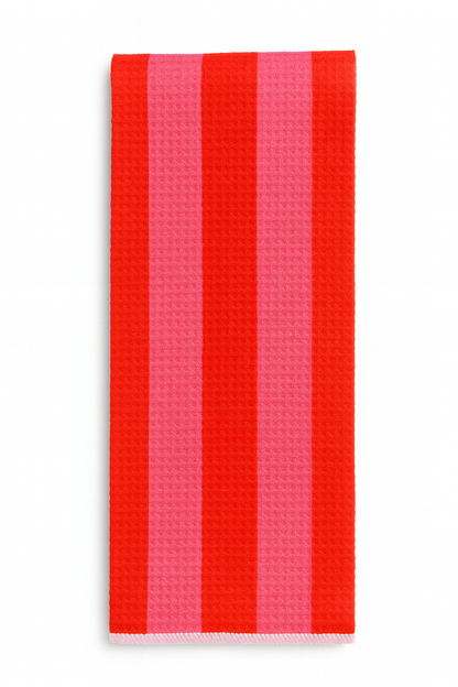 Valentines Kitchen Towel Pink & Red Stripe Microfiber