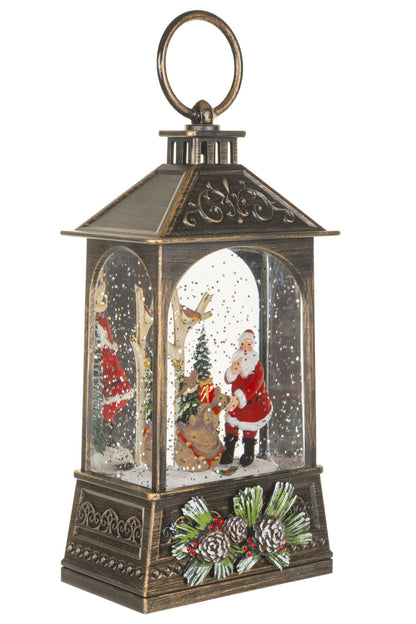 Brown Lantern Snow Globe with Woodland Santa-Scape