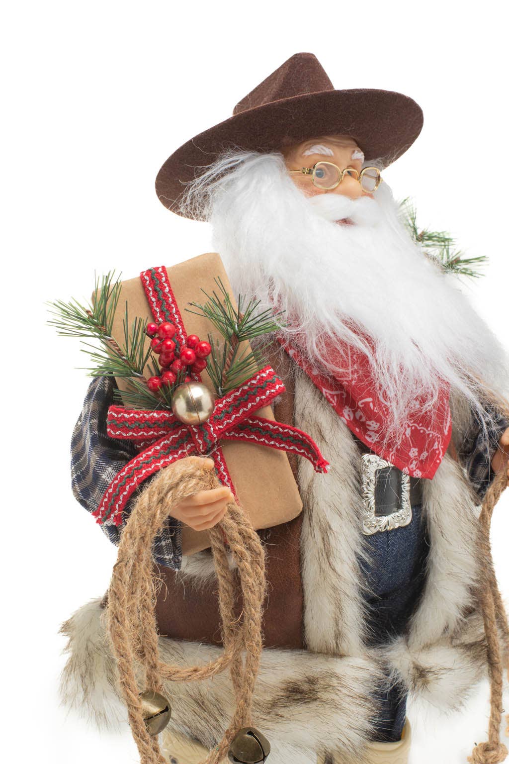 Brown/Blue Wild West Santa Figurine