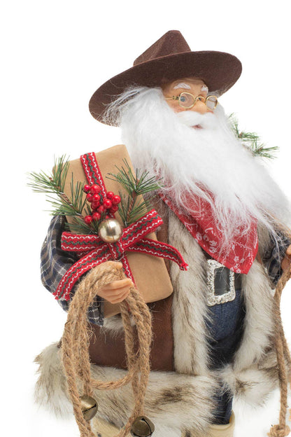 Brown/Blue Wild West Santa Figurine