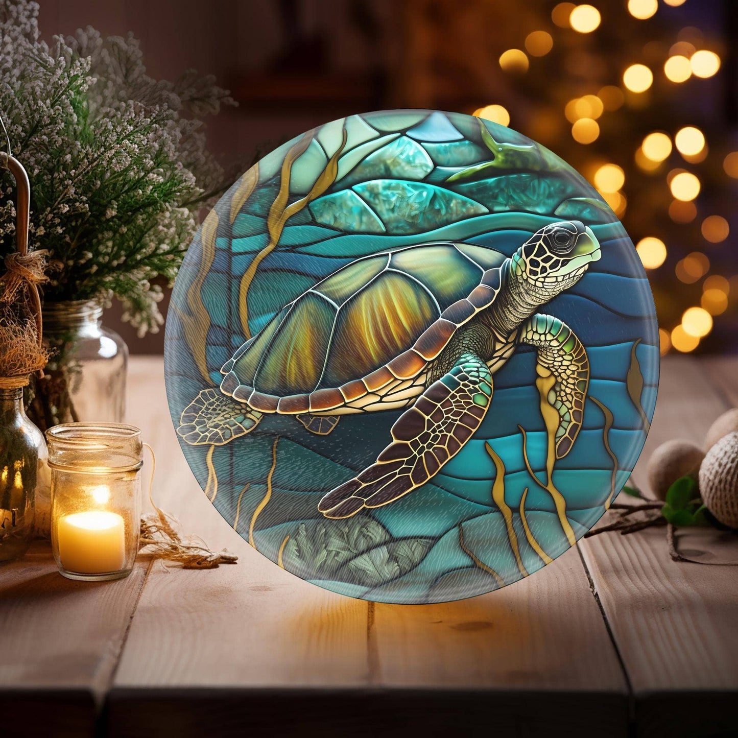 Turtle Tempered Glass Coastal Charcuterie Board: 12 inch