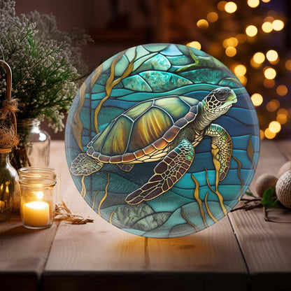 Turtle Tempered Glass Coastal Charcuterie Board: 12 inch