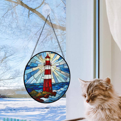 Lighthouse Stained Glass Suncatcher, Lighthouse Window Decor
