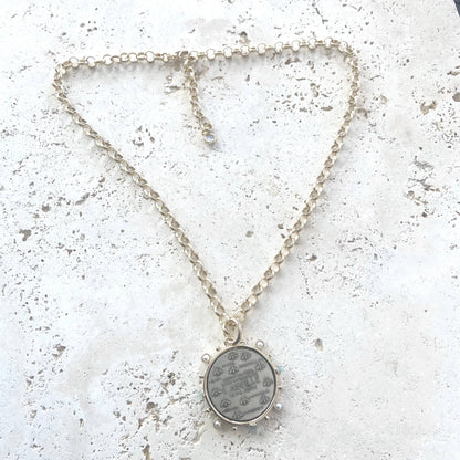 French Bee coin necklace matte gold jewelry handmade