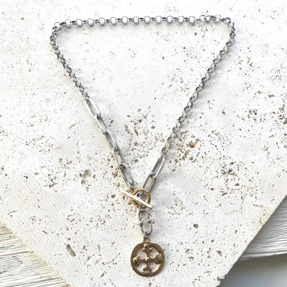 Mixed metal cross necklace no crystals