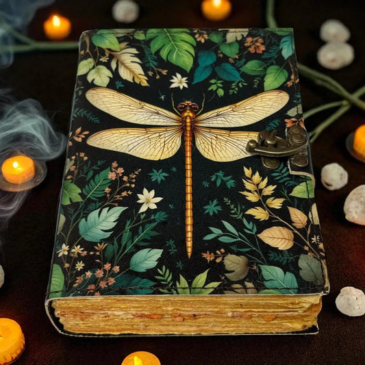 Dragonfly Leather Journal with Lock Handmade Vintage