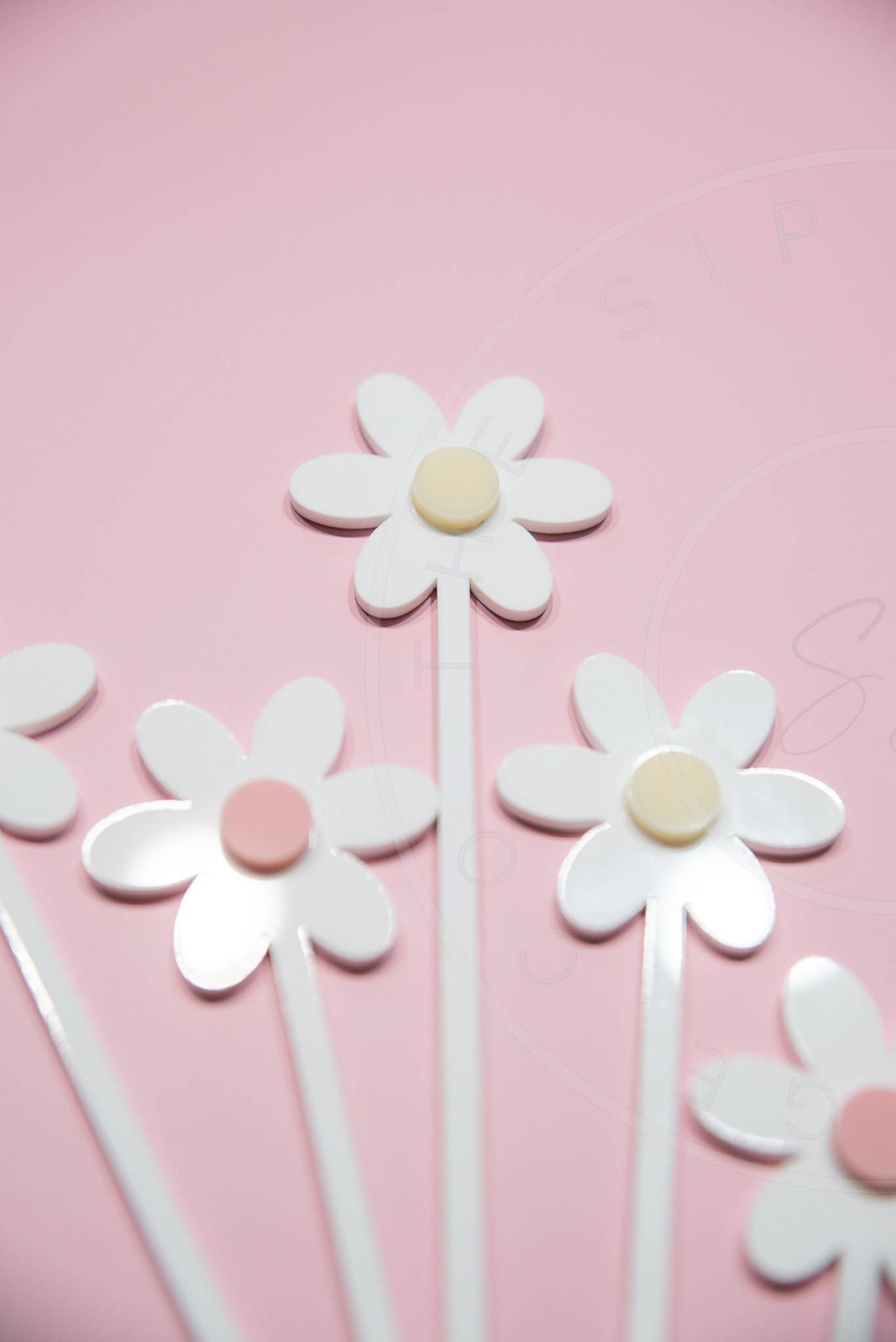 3D Daisy Layered Drink Stirrers Set of 5 Swizzle Sticks