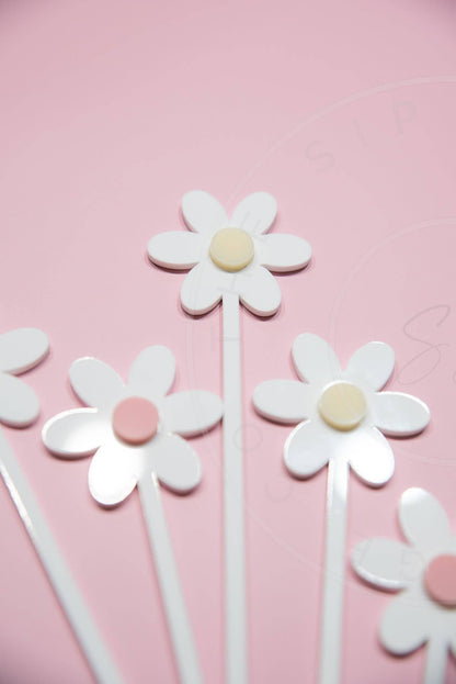 3D Daisy Layered Drink Stirrers Set of 5 Swizzle Sticks