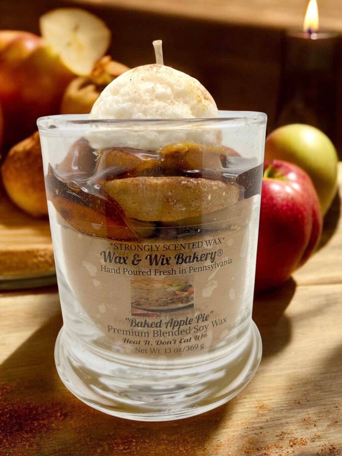 Wax and Wix Bakery® - Baked Apple Pie Candle. 13 oz. Large Soy Dessert Candle