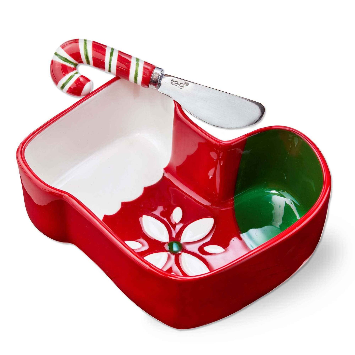 Stocking Bowl & Candy Cane Spreader Set of 2 Earthenware: Multi / Earthenware, stainless steel spreader / Bowl: dishwasher safe. may get hot in microwave.spreader: hand wash, do not microwave