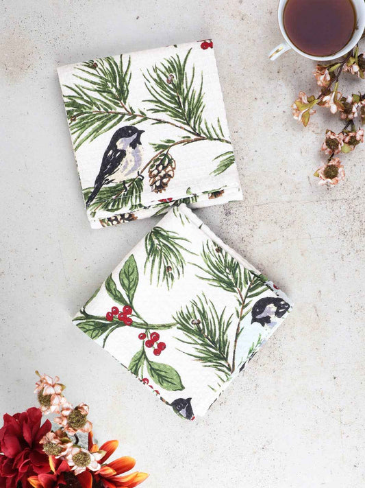 Chickadee Tea Towel Set of 2 - Ivory