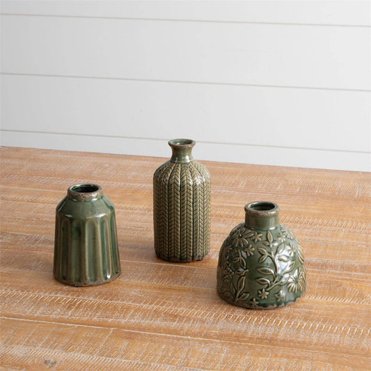 Textured Pattern Vases Green-set of 3