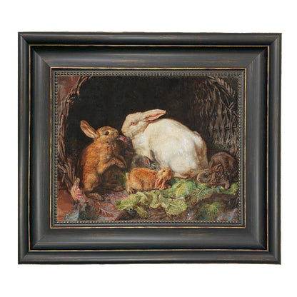 Hares and Young Framed Painting Print on Canvas