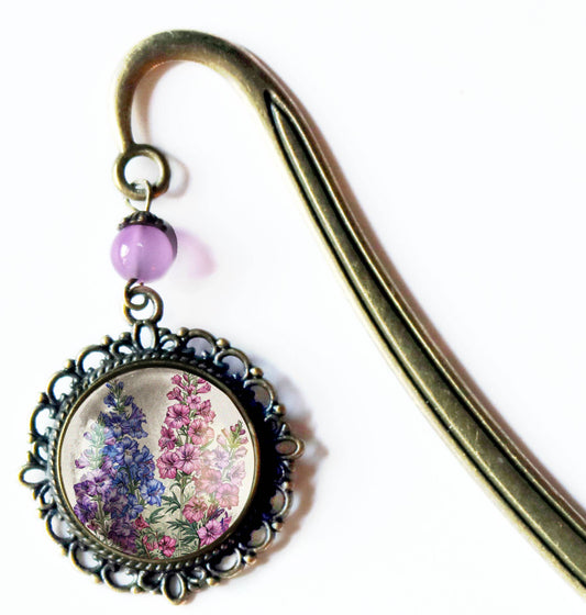 Larkspur Flower / Delphinium Bronze and Glass Bookmark