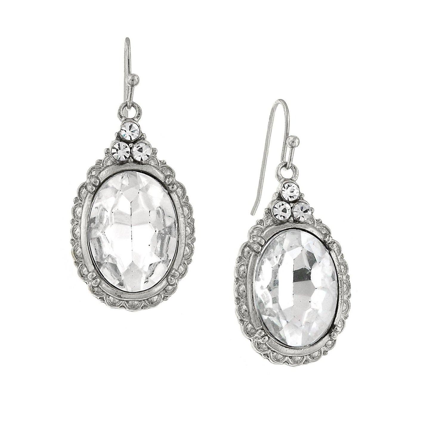 1928 Jewelry - 1928 Jewelry Antique Inspired Oval Crystal Drop Wire