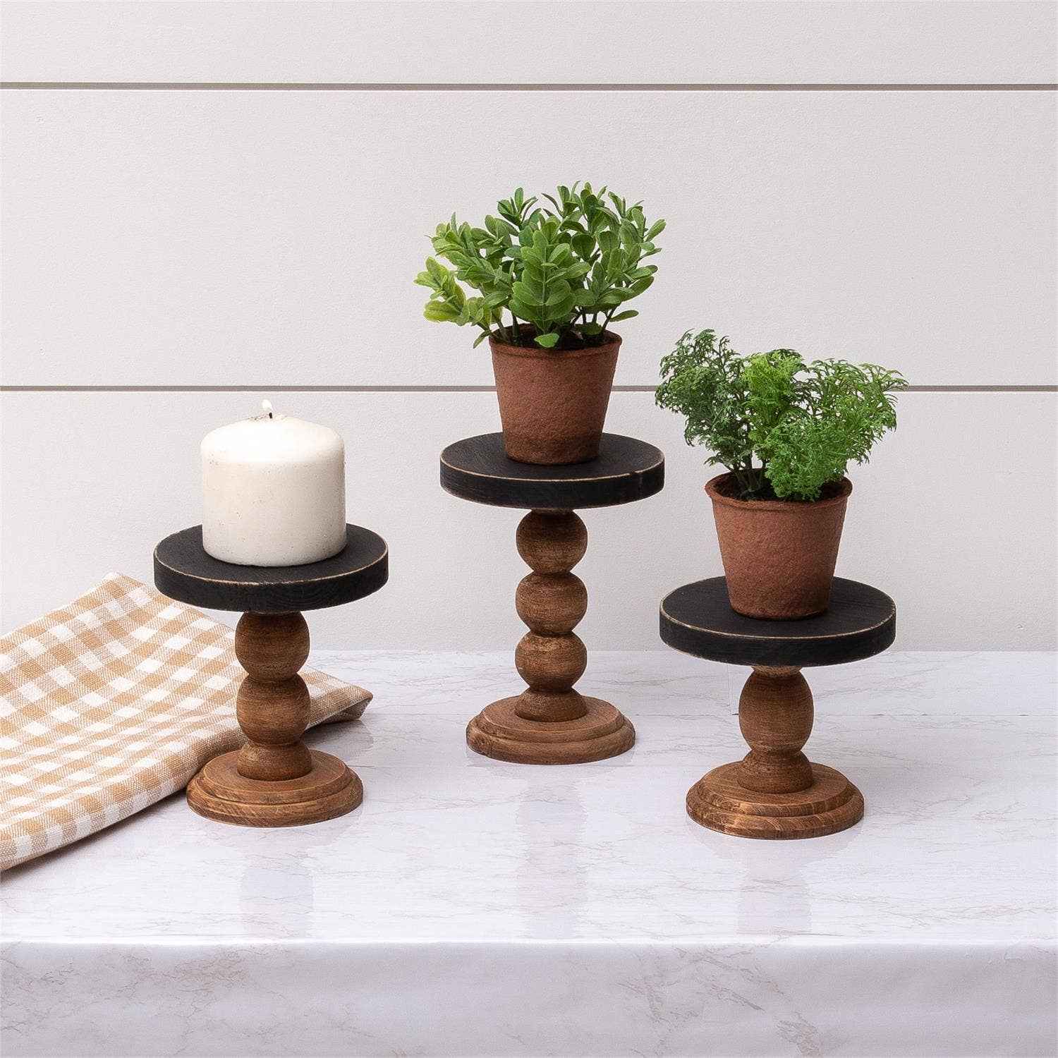 Mini Risers - Black Top Wood Base (Set Of 03)