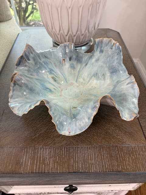 Sculptural Ceramic Ruffled Centerpiece – Oceanic Blue