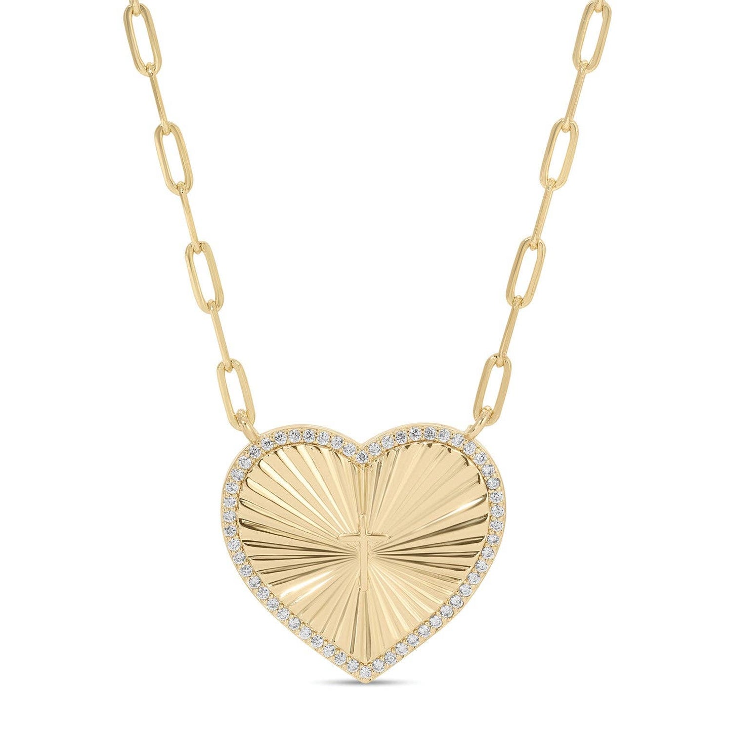 Iris espléndido - Collar con clip de papel y corazón con detalles de cruz pavé