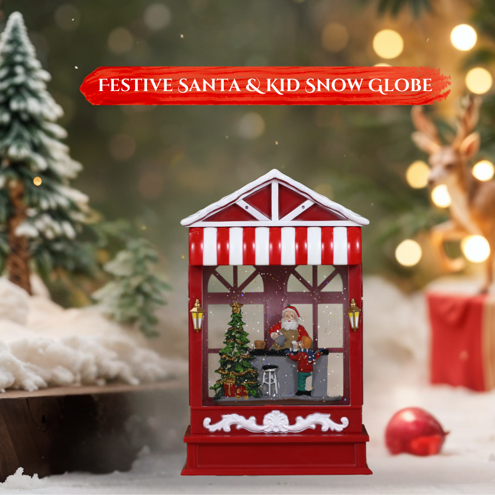 Christmas Musical Coffee Shop Snow Globe with Santa Claus Scene for Christmas Decoration