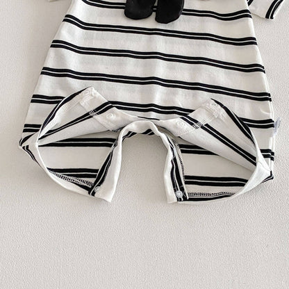 Baby Short Sleeve Striped Panda Romper