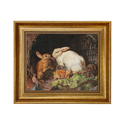 Hares and Young Framed Painting Print on Canvas