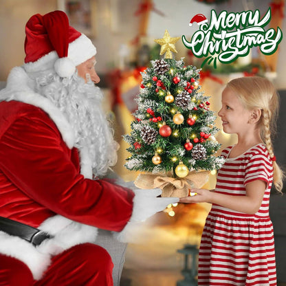 24" Tabletop Christmas Tree | Pre-Lit Lights and Ornaments