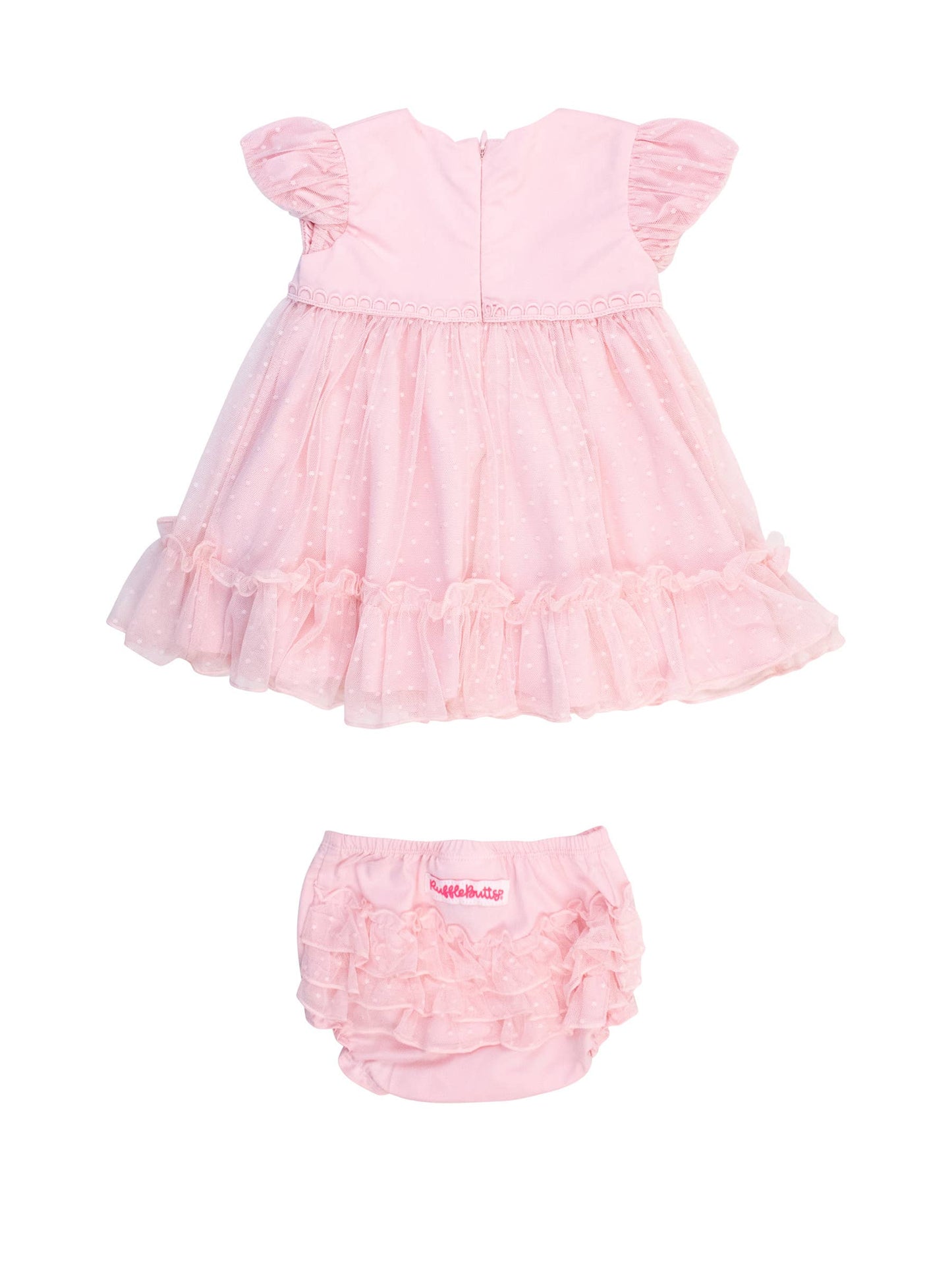 Baby Girls Baby Pink Dotted Tulle Dress & RuffleButt Set