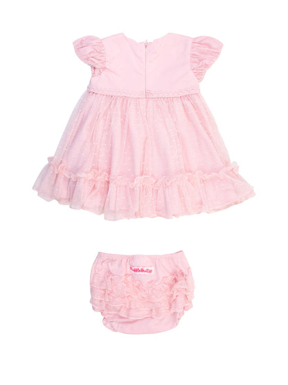 Baby Girls Baby Pink Dotted Tulle Dress & RuffleButt Set
