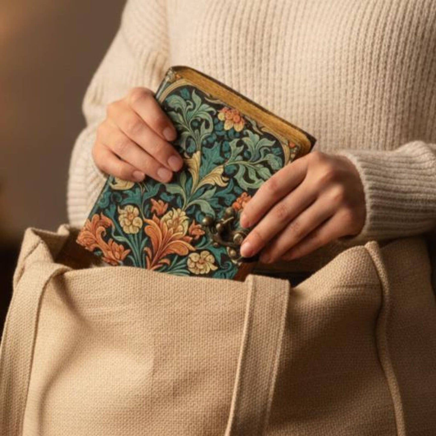 Floral Leather Journal with Lock, Vintage Botanical Diary