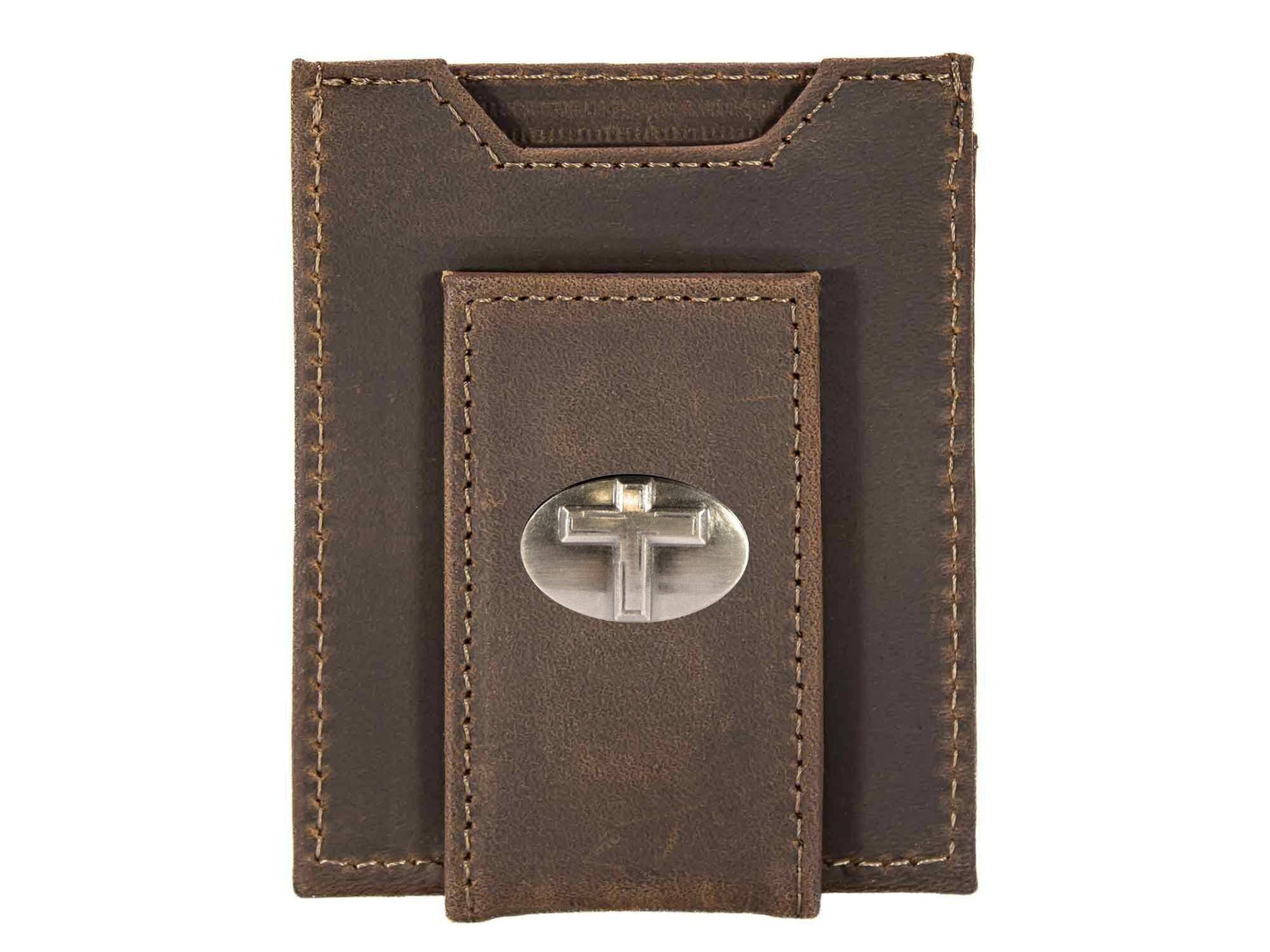 Christian Cross Magnetic Leather Slim Wallet: Pebble Black