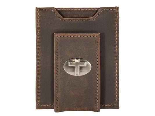 Christian Cross Magnetic Leather Slim Wallet: Pebble Black