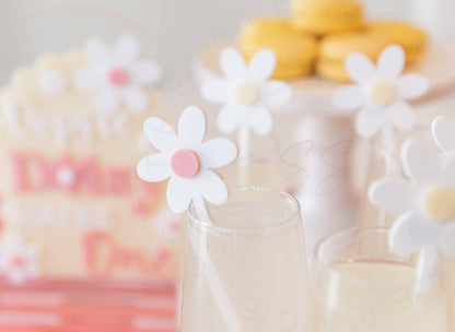 3D Daisy Layered Drink Stirrers Set of 5 Swizzle Sticks