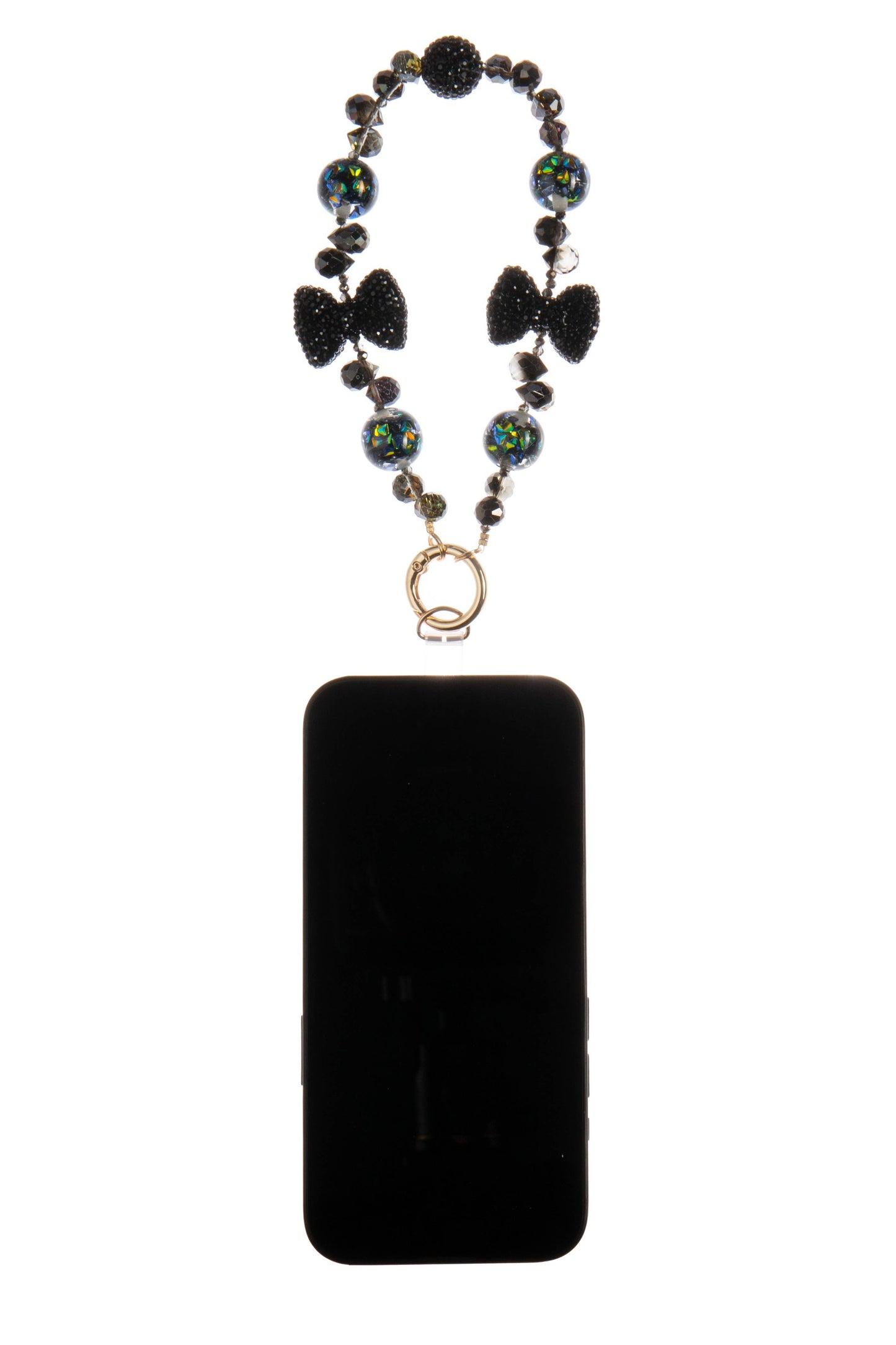 Crystal Bow Alloy Phone Wristlet Lanyard : Black