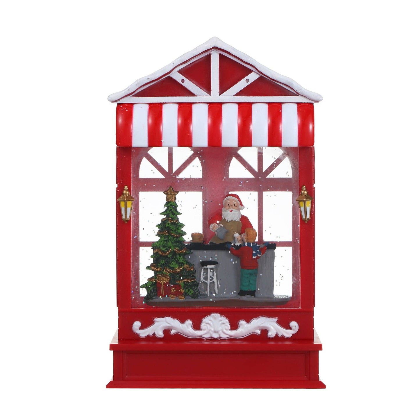 Christmas Musical Coffee Shop Snow Globe with Santa Claus Scene for Christmas Decoration