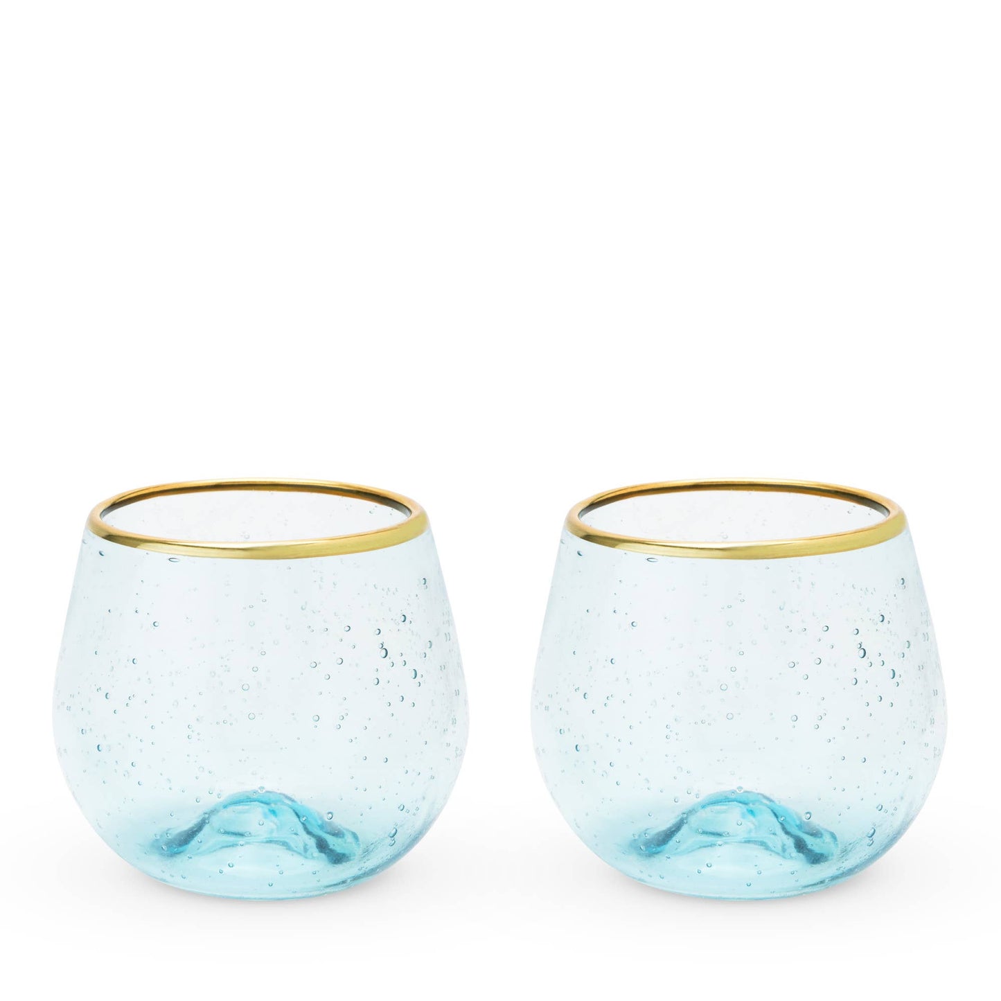 Aqua Bubble Stemless Glasses with Gold Plated Rims Set of 2