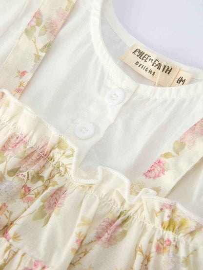 Floral Baby Girl Romper With Bow Ruffle And Hat: 6M