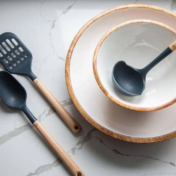 Wood + White Collection Mango Wood Salad/Serving Bowl, Large