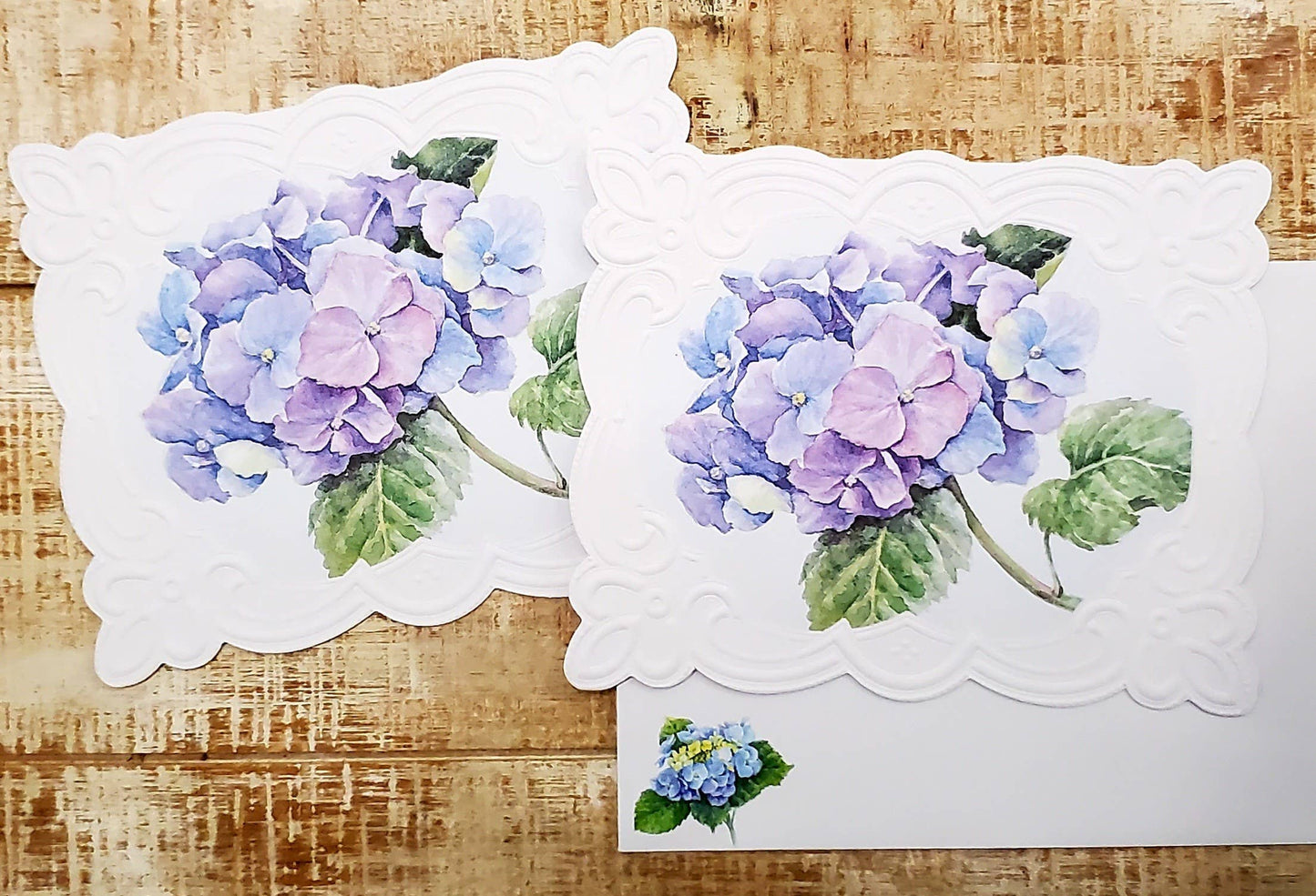 Blue Hydrangea Embossed Die-Cut Portfolio Note Card
