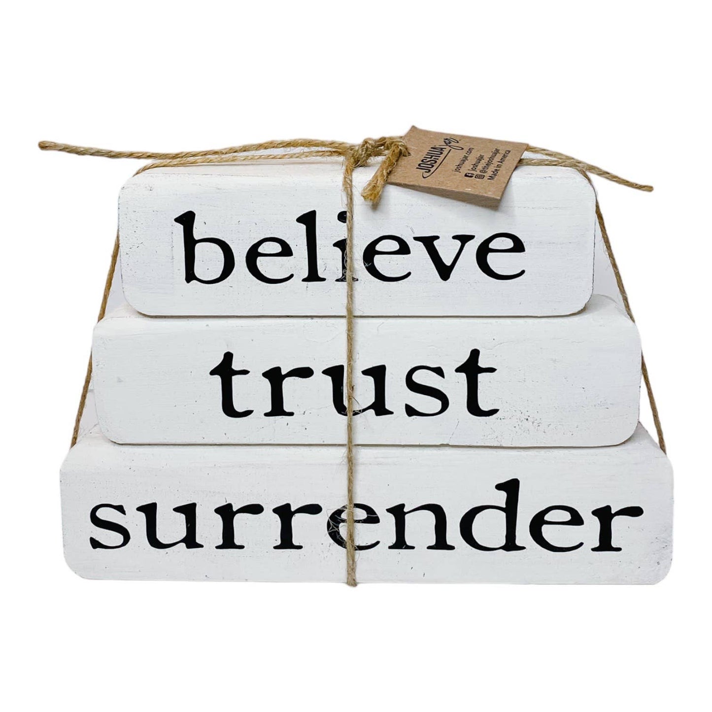 Believe Trust Surrender – Brown Stacked Blocks