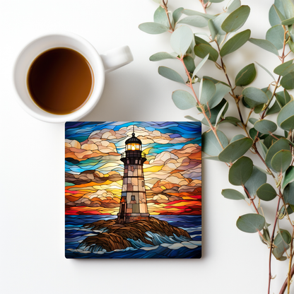 Lighthouse Coaster, Stained Glass Image, SET OF 4